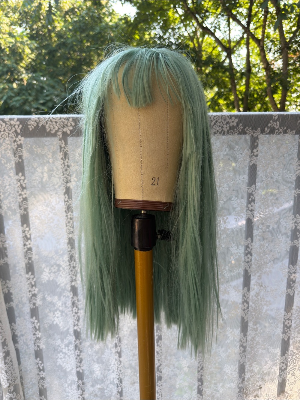 Long Mint Green Anime Cosplay Wig With Bangs